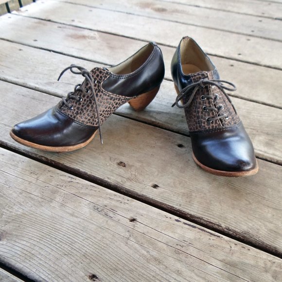 ALL BLACK brand Saddle-Oxford Shoes in Brown Leather size EU 37 / US 6.5 - Picture 1 of 13